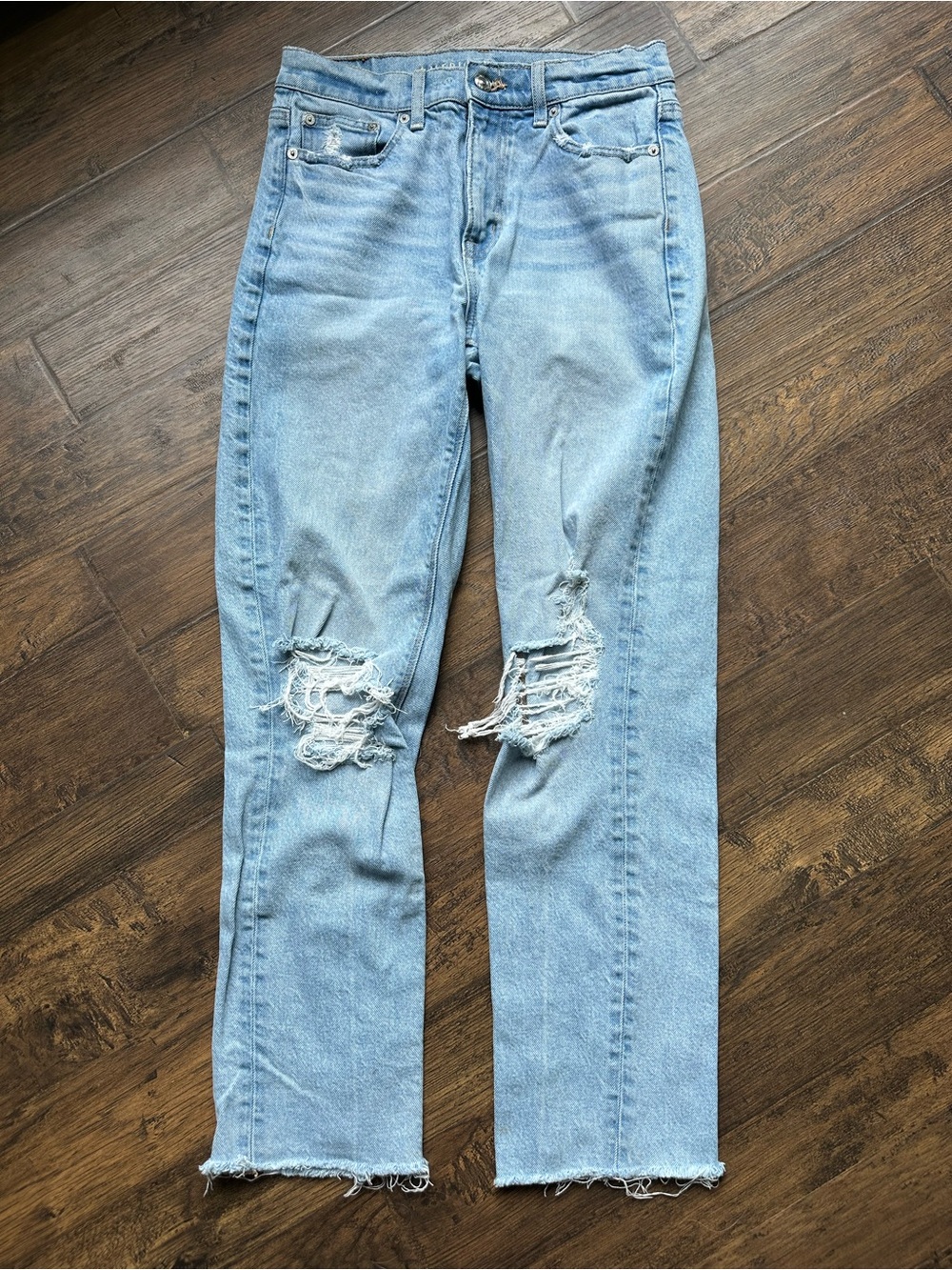 American Eagle Outfitters Light Blue Distressed Straight-Leg Jeans